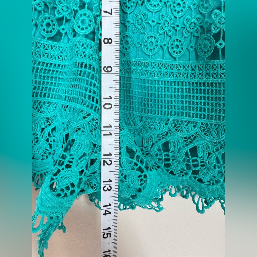 Kathy Womens Large Turquoise Knit Stretch Elastic Waist Shorts Boho Blue Crochet - Picture 8 of 9
